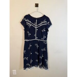 Madison Leigh Womens Fit and Flare Dress Floral Embroidery Navy Blue 14
